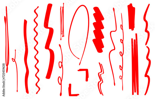手書きペンのライン装飾 縦 赤ペン ブラシ 蛍光ペン アンダーライン