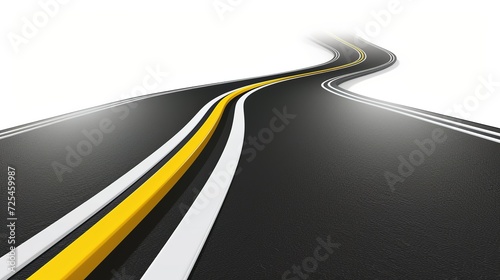 Race road to horizon. Asphalt roads, highway turn and curve long way. Vector includes white stripes and two yellow lines road markings 