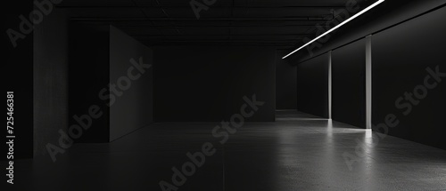 An all-consuming dark studio, with matte black surfaces absorbing all light, fostering a feeling of isolation and introspection.