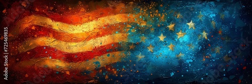 An abstract and textured representation of the American flag, symbolizing pride, freedom, and democracy.