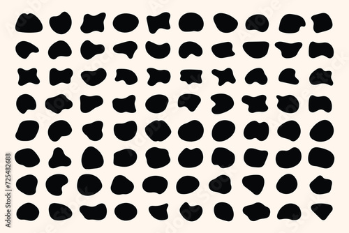 Blob shape organic set. Random black cube drops simple shapes. Collection forms for design and paint liquid black blotch shapes 