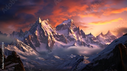 Beautiful panoramic view of the Himalayas at sunset
