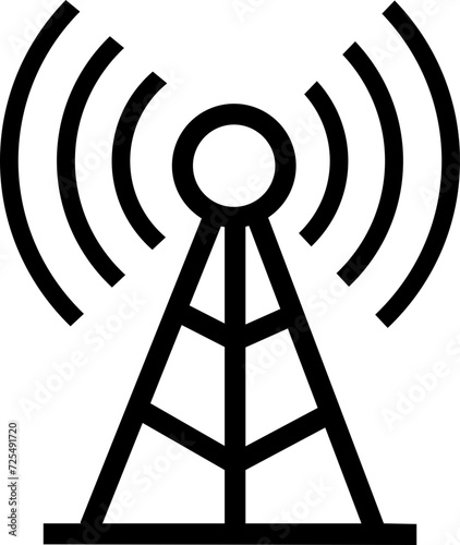 Antenna line icon. Radio antenna black linear vector isolated on transparent background. Radio tower. Communication towers outline symbol. Transmitter receiver wireless signal. Easily editable