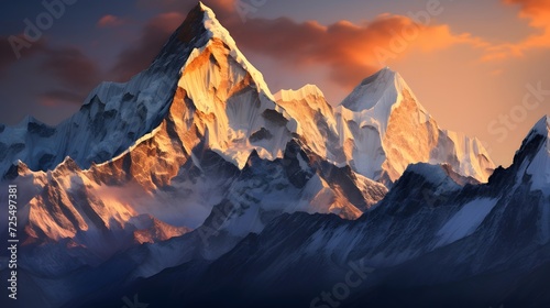 Panorama of Himalaya mountain range at sunset, Nepal, Asia