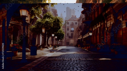 Digital painting of a street in the old city of Lviv, Ukraine