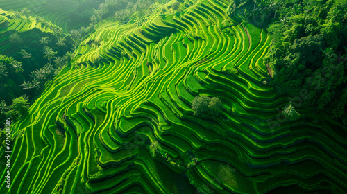 Beautiful landscape of green terraced rice field.