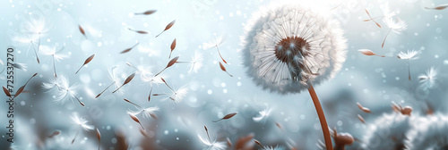 a white dandelion leaves are blowing in the air