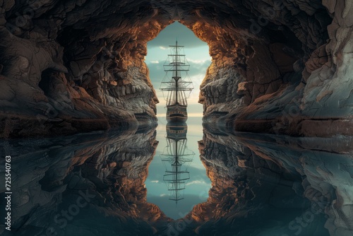 Immersive Digital Artwork Of Enchanting Pirates Cove Adventure. Сoncept Virtual Reality Gaming, Mystical Landscapes, Interactive Storytelling, Pirate Ship Battles, Treasure Hunting