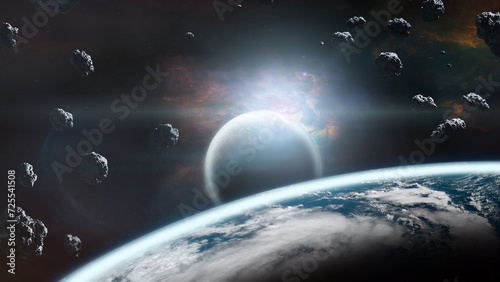 Asteroids in low-Earth orbit. Elements of this image furnished by NASA.