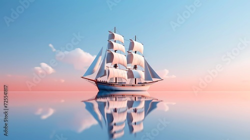3D illustration of a pirate ship with a minimalist background. generative ai