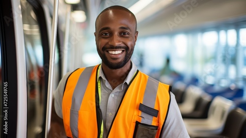 Cheerful operator in efficient airport monorail system