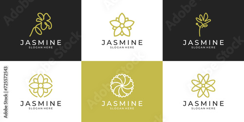 set of abstract flower logo icon. minimalist jasmine logo design template.