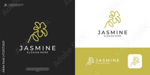 minimalist elegant flower with line art style. Abstract beauty jasmine logo design