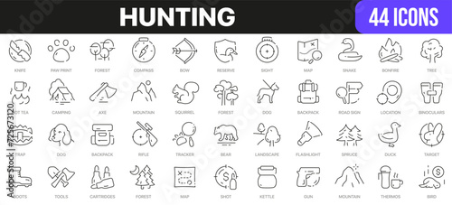 Hunting line icons collection. UI icon set in a flat design. Excellent signed icon collection. Thin outline icons pack. Vector illustration EPS10