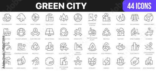 Green city line icons collection. UI icon set in a flat design. Excellent signed icon collection. Thin outline icons pack. Vector illustration EPS10
