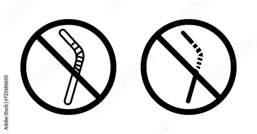 Stop using the plastic straw icon set. ban plastic straw and save pollution vector symbol in a black filled and outlined style. Stop recycle straw sign.