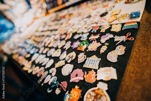 Table with Badges in the street market