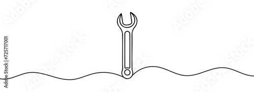 mechanical wrench for nuts drawn with one continuous line isolated on a white background