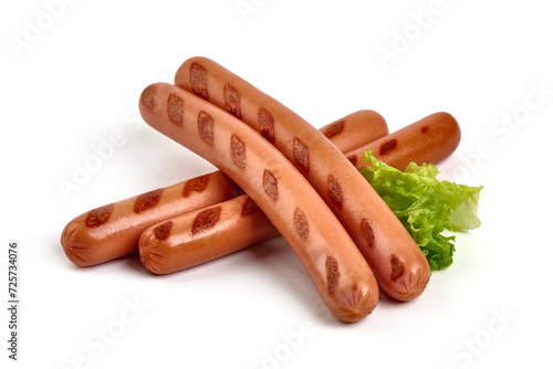 Roasted sausages bbq, isolated on white background.