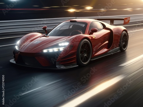Velocity Visions: Side View of a Red Race Car with Dynamic Motion Blur