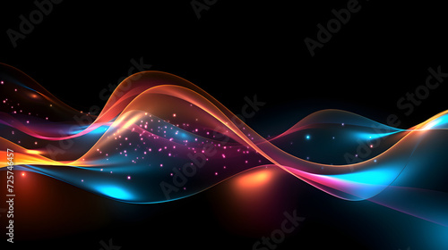 Blurry glowing wave and neon lines abstract,, Abstract Multicolor Wavy Line of Light on Dark Background Vector Pro Vector