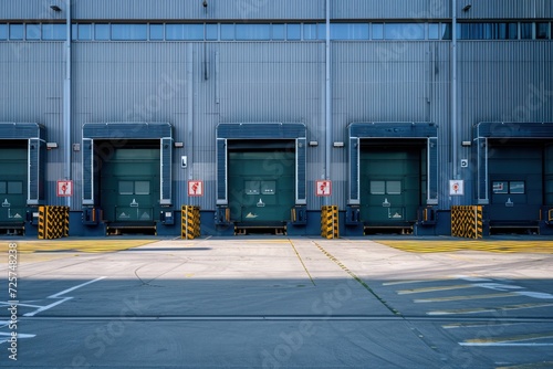 Large modern distribution warehouse with cargo doors freight