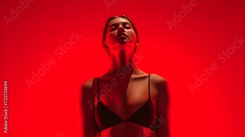 Young Woman Getting Red Light Infrared Laser Therapy Treatment (Generative AI).