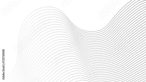 Abstract halftone flowing wavy gradient dots shape isolated on transparent background.Flowing dot particles wave pattern halftone black gradient smooth curve shape isolated on transparent background. 