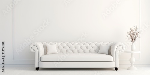 Contemporary white suede sofa on white backdrop.