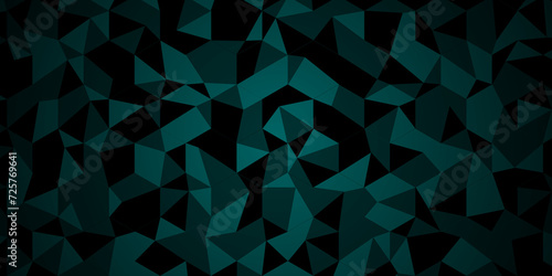 Abstract Black and green square triangle tiles pattern mosaic background. Modern seamless geometric dark black pattern low polygon and lines Geometric print composed of triangles.