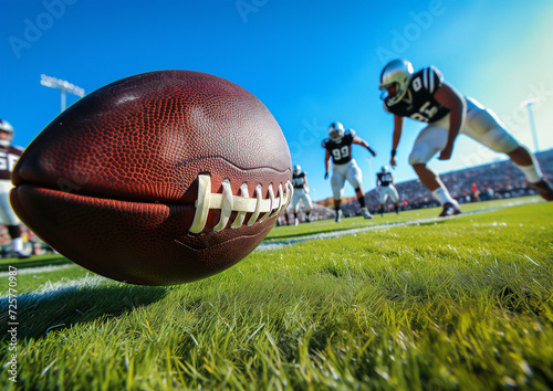 a close up view on an american football after a fumble