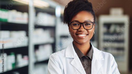 African american woman pharmacist smiling confident standing at pharmacy