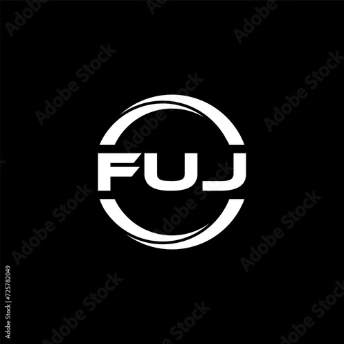 FUJ letter logo design with black background in illustrator, cube logo, vector logo, modern alphabet font overlap style. calligraphy designs for logo, Poster, Invitation, etc.