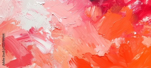 Closeup of abstract rough colorful orange pink art painting texture, with oil acrylic brushstroke, pallet knife paint on canvas background banner panorama