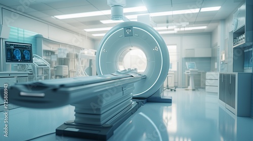 A cutting-edge MRI scanner in a clean, well-equipped medical imaging room, showcasing medical technology