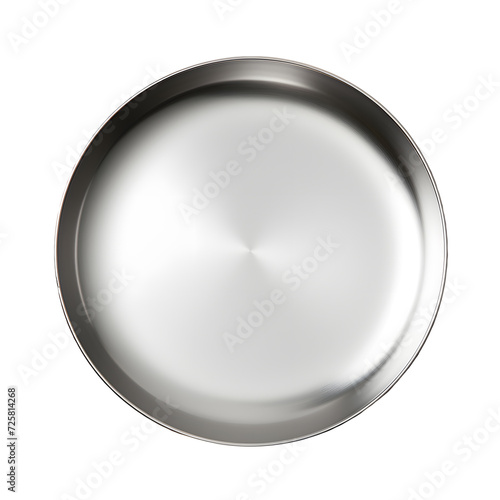 Photo of chrome frying pan from above without background