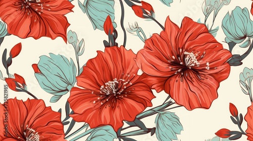 seamless pattern of hibiscus flowers. Generative Ai