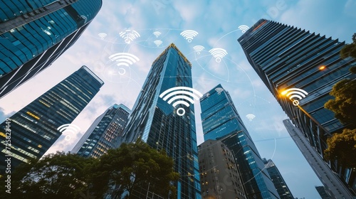 Digital Horizons: Wireless Signs Amidst Skyscrapers