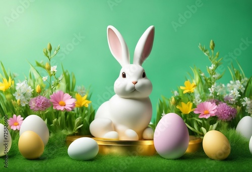 Easter podium background 3d product egg spring happy flower display scene sale gold Background rabbi