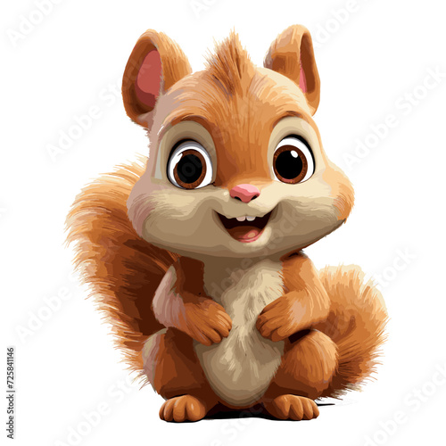 Illustrated adorable cartoon squirrel standing on a white background.