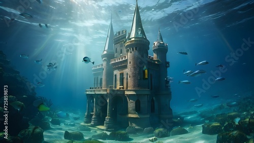 Underwater view of a castle in the sea