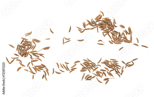 Cumin or caraway seeds isolated on a white background, view from above.