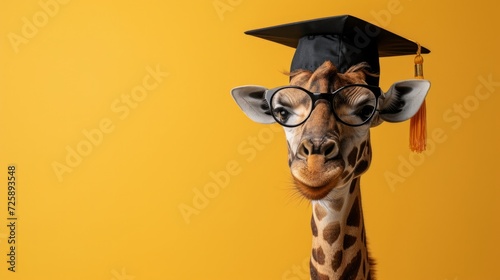 Giraffe Graduate Concept on Yellow Background