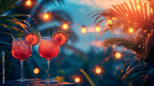 Tropical Cocktails with Festive Background