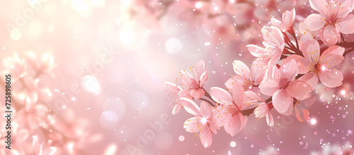 Pink cherry blossoms with abstract lights background