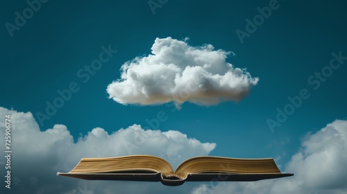An open book rests beneath a cloud