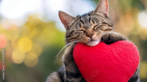 Cat Sleeping With Red Heart