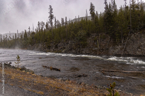 Dramatic View of Yellowstone National Park in the Winter with Some Snowfall