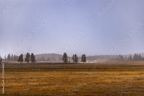 Dramatic View of Yellowstone National Park in the Winter with Some Snowfall