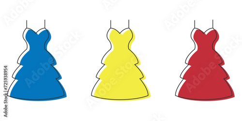 Different styles of dress icon Women dresses vector isolated on background Trendy Women's dress set, baby doll, caftan, empire, flapper, maxi, faux, tunic, panel, pinafore, shift, wrap dress collage